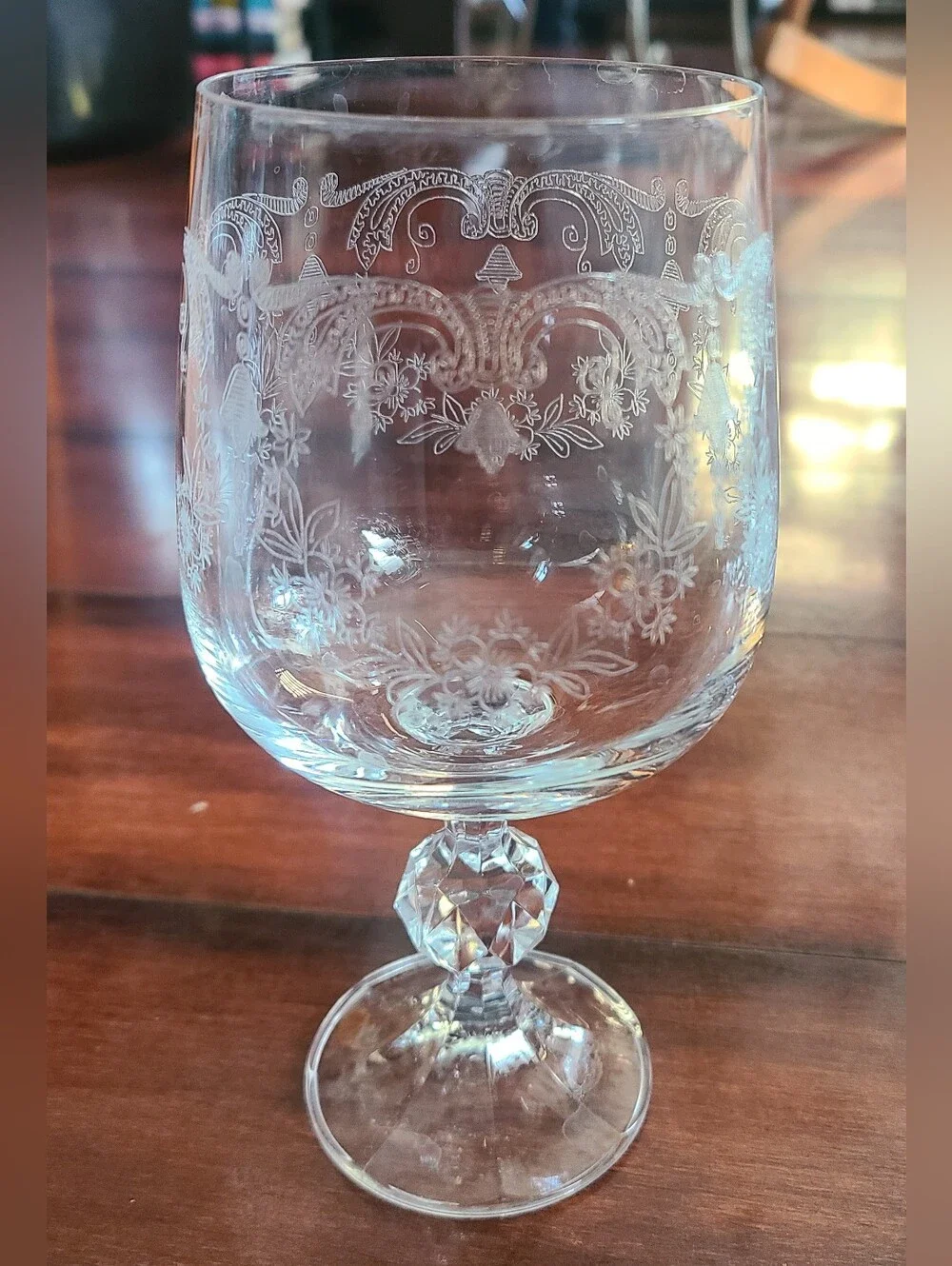 Vintage Import Assoc CASCADE Clear Crystal Wine Glasses Faceted Ball Stem (1)